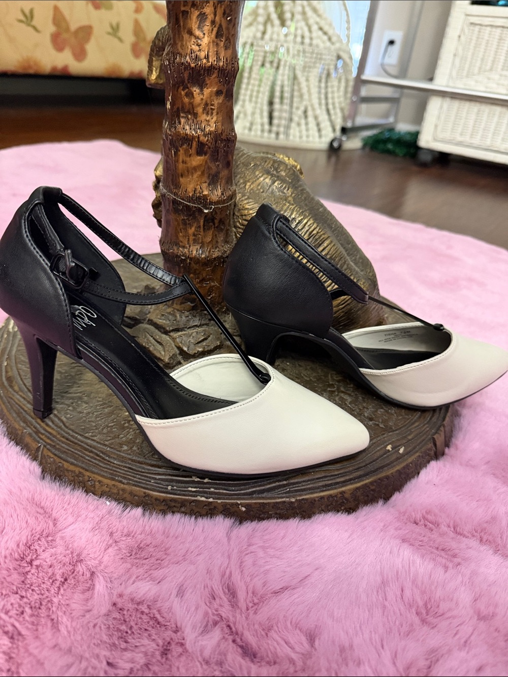 Impo Two-Tone Black and White Pointed-Toe Heels